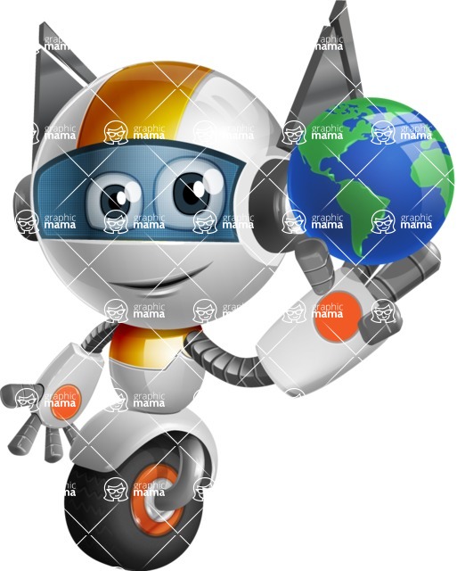 Cute robot cartoon character - 112 stock vector images - Cute robot cartoon character holding earth globe - stock vector graphic image